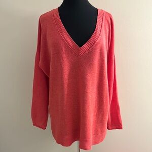 Eileen Fisher 100% Organic Linen Coral V-Neck Sweater VGUC Size L